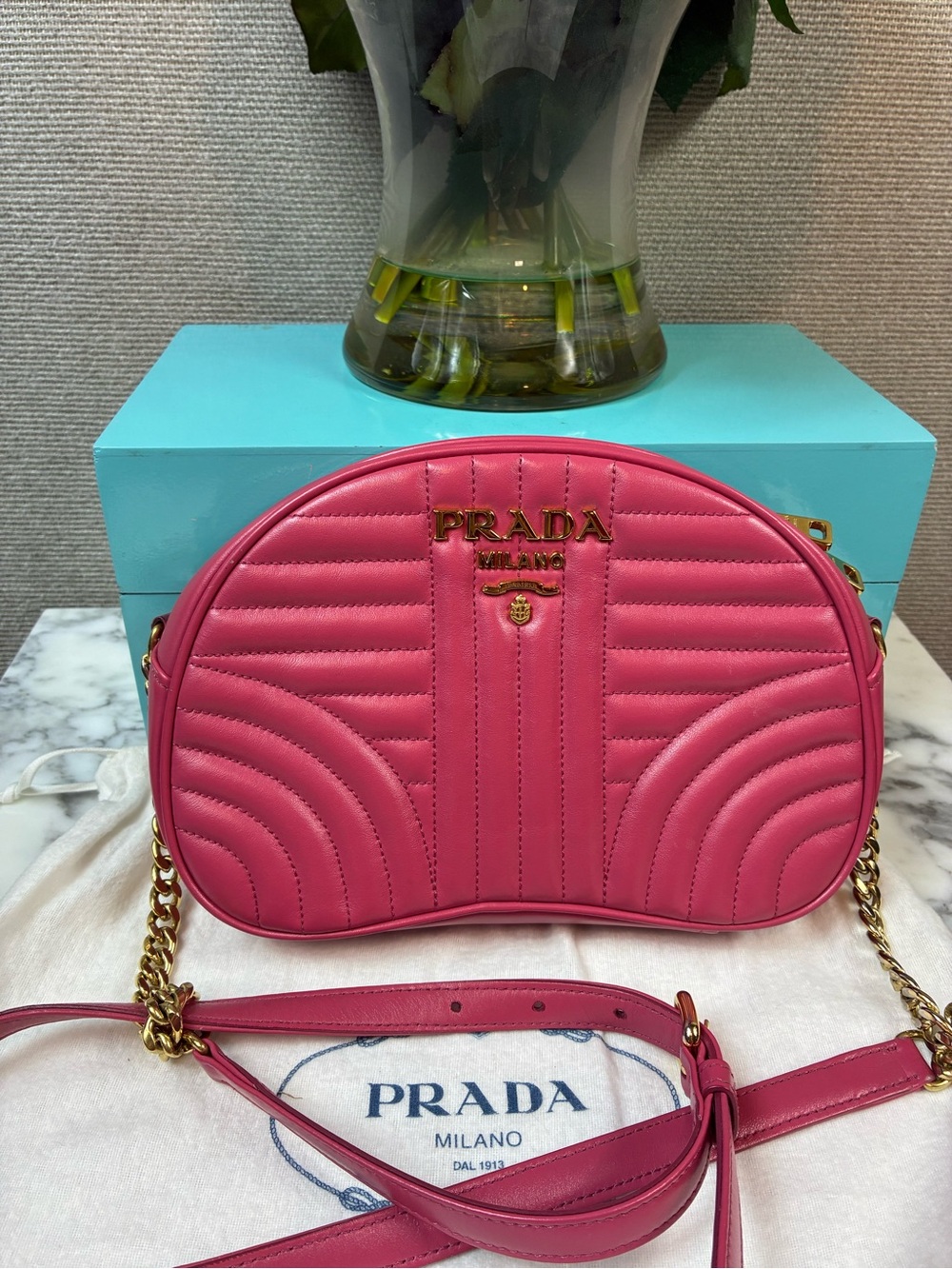 Prada Pink Quilted Diagramme Crossbody Bag - Gold Hardware - Excellent Condition
